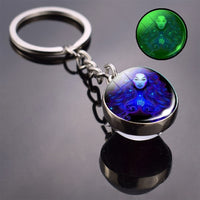 Glow In The Dark 12 Constellation Keychain Zodiac Signs Picture Double Side Cabochon Glass Ball Keychain Birthday Gifts