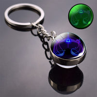 Glow In The Dark 12 Constellation Keychain Zodiac Signs Picture Double Side Cabochon Glass Ball Keychain Birthday Gifts