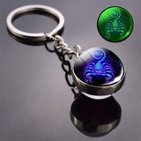 Glow In The Dark 12 Constellation Keychain Zodiac Signs Picture Double Side Cabochon Glass Ball Keychain Birthday Gifts