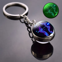 Glow In The Dark 12 Constellation Keychain Zodiac Signs Picture Double Side Cabochon Glass Ball Keychain Birthday Gifts