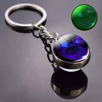 Glow In The Dark 12 Constellation Keychain Zodiac Signs Picture Double Side Cabochon Glass Ball Keychain Birthday Gifts