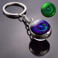 Glow In The Dark 12 Constellation Keychain Zodiac Signs Picture Double Side Cabochon Glass Ball Keychain Birthday Gifts