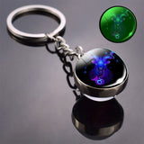 Glow In The Dark 12 Constellation Keychain Zodiac Signs Picture Double Side Cabochon Glass Ball Keychain Birthday Gifts