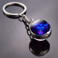 12 Constellation Keychain Double Side Cabochon Glass Ball Keychain Zodiac Signs Keyring Key Glowing In The Dark