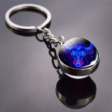 12 Constellation Keychain Double Side Cabochon Glass Ball Keychain Zodiac Signs Keyring Key Glowing In The Dark