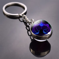 12 Constellation Keychain Double Side Cabochon Glass Ball Keychain Zodiac Signs Keyring Key Glowing In The Dark