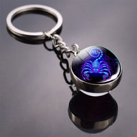 12 Constellation Keychain Double Side Cabochon Glass Ball Keychain Zodiac Signs Keyring Key Glowing In The Dark