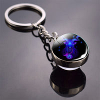 12 Constellation Keychain Double Side Cabochon Glass Ball Keychain Zodiac Signs Keyring Key Glowing In The Dark