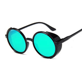 Round Steampunk Sunglasses Women Side Shield Goggles Plastic Frame Gothic Mirror Lens Sun Glasses Female