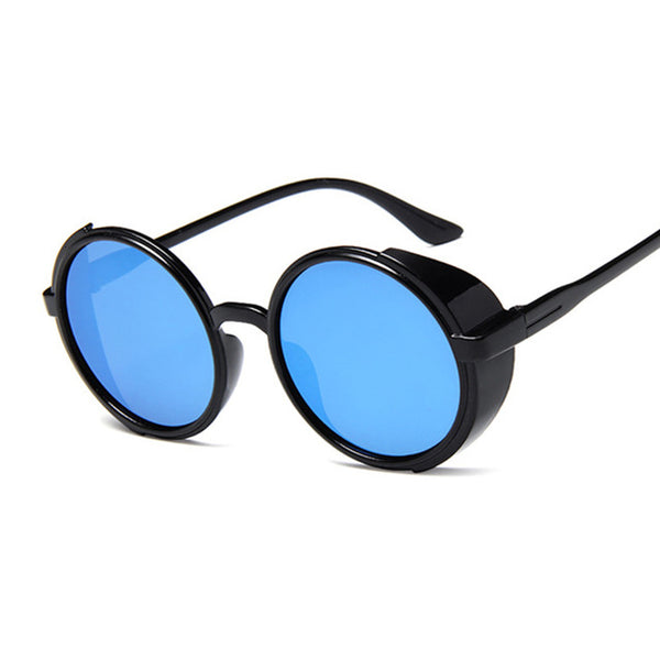 Round Steampunk Sunglasses Women Side Shield Goggles Plastic Frame Gothic Mirror Lens Sun Glasses Female