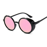 Round Steampunk Sunglasses Women Side Shield Goggles Plastic Frame Gothic Mirror Lens Sun Glasses Female