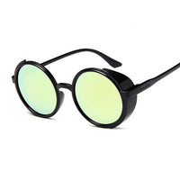 Round Steampunk Sunglasses Women Side Shield Goggles Plastic Frame Gothic Mirror Lens Sun Glasses Female