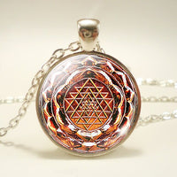 Sri Yantra Necklace Flower of Life Mandala Glass Cabochon Pendant Chain Necklace Buddhism Spiritual Yoga Jewelry To Women