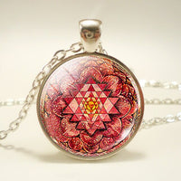 Sri Yantra Necklace Flower of Life Mandala Glass Cabochon Pendant Chain Necklace Buddhism Spiritual Yoga Jewelry To Women