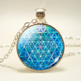 Sri Yantra Necklace Flower of Life Mandala Glass Cabochon Pendant Chain Necklace Buddhism Spiritual Yoga Jewelry To Women