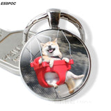 Lovely Dog Keychain Cute Dog Photo Glass Dome Pendant Metal Keyring Dog Lovers Gifts Men Women Fashionable Gifts