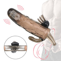 Penis Extender Reusable Delayed Ejaculation Adult Man Cock Enlargement Double Vibrator Penis Sleeve Condom for Men