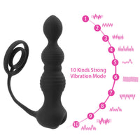 10 Mode Delay Ejaculation Anal Vibrator Prostate Massage for Men Women Butt Plug Double Ring Pull Beads