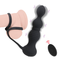 10 Mode Delay Ejaculation Anal Vibrator Prostate Massage for Men Women Butt Plug Double Ring Pull Beads