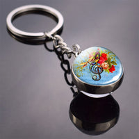 Music Clef Keychain Music Clef Art Picture Glass Ball Keychain Metal Keyring Music for Music Lovers Christmas Gifts