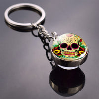 Flower Sugar Skull Keychain Skull Head Glass Ball Key Chains Sugar Skull for Men for Women Christmas Gifts