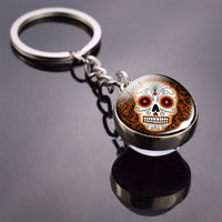 Flower Sugar Skull Keychain Skull Head Glass Ball Key Chains Sugar Skull for Men for Women Christmas Gifts