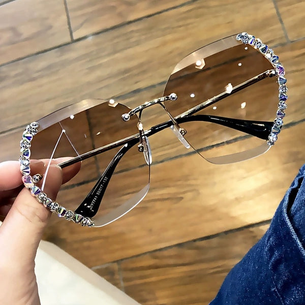 Vintage Oversized Rimless Sunglasses Women Famous Design Sexy Diamond Square Sun Glasses for Female