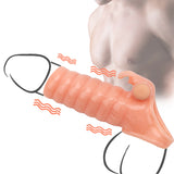 OLO Erotic Vibrating Sleeve Penis Enlargement Rings Adult Products Reusable Dildo Extender Sex Toys for Men