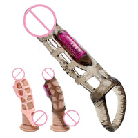 Penis Extender Reusable Dildo Massager with Bullet Vibrator Male Vibrator Penis Sleeve Cock Rings for Man