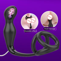 Anal Vibrator with Penis Ring 12 Speed Dildo Butt Plug Delayed Ejaculation Prostate Massager for Men