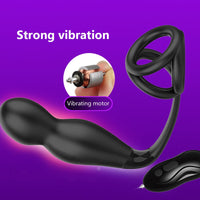 Anal Vibrator with Penis Ring 12 Speed Dildo Butt Plug Delayed Ejaculation Prostate Massager for Men