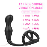 Anal Vibrator with Penis Ring 12 Speed Dildo Butt Plug Delayed Ejaculation Prostate Massager for Men