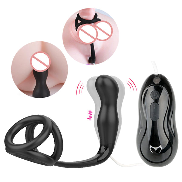 Anal Vibrator with Penis Ring 12 Speed Dildo Butt Plug Delayed Ejaculation Prostate Massager for Men