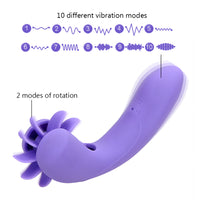 10 Speed Vaginal Vibrator 2 Modes Rotation Tongue Licking Oral Sex Dildo Clitoris Stimulator G-spot for Women