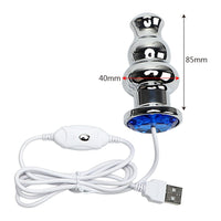 Metal 10 Speeds USB Butt Plug Anal Plug Vibrator Prostate Massager Rhinestone Anal Bead for Men Women