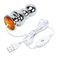 Metal 10 Speeds USB Butt Plug Anal Plug Vibrator Prostate Massager Rhinestone Anal Bead for Men Women