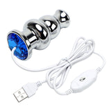 Metal 10 Speeds USB Butt Plug Anal Plug Vibrator Prostate Massager Rhinestone Anal Bead for Men Women