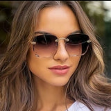 Square Rimless Sunglasses Women Summer Red Glasses Sun Glasses for Men UV400 Shades Oculos