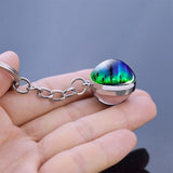 Northern Lights Tree Keychain Aurora Picture Glass Ball Key Chain Northern Lights Aurora for Men for Women Lovers Gift