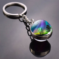 Northern Lights Tree Keychain Aurora Picture Glass Ball Key Chain Northern Lights Aurora for Men for Women Lovers Gift