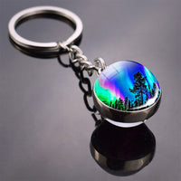 Northern Lights Tree Keychain Aurora Picture Glass Ball Key Chain Northern Lights Aurora for Men for Women Lovers Gift