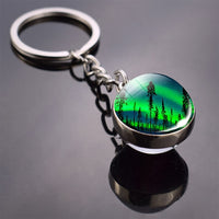 Northern Lights Tree Keychain Aurora Picture Glass Ball Key Chain Northern Lights Aurora for Men for Women Lovers Gift