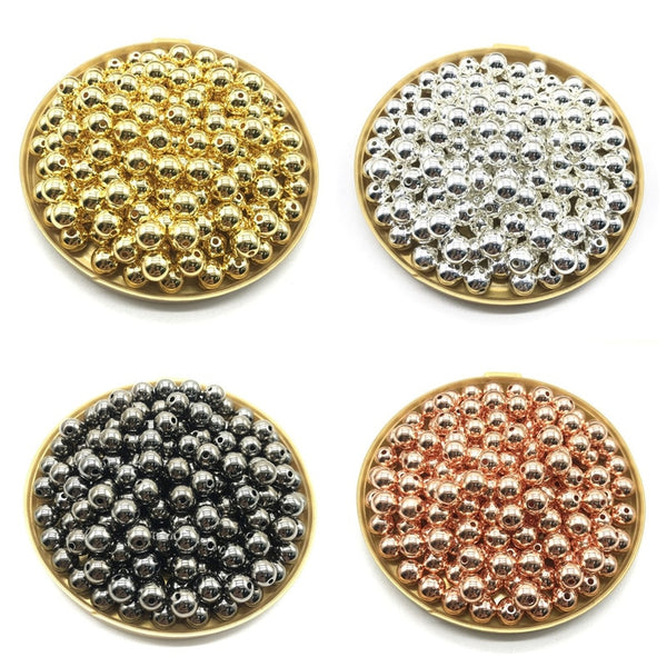 Wholesale 3 4 6 8 10 12mm 30-500pcs Gold/Gun-Metal Plated CCB Round Seed Spacer Beads For Jewelry making DIY