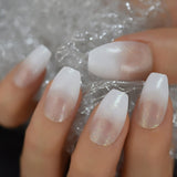 Ombre Nails Oval Pink Gradient Lady Finger Decorative Tips with Glitter Small Line Faux Ongles 24