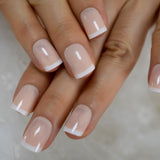 Beige French Nails White Tip Squoval False Nails Short Medium Size Ladies Artificial Manicure Tips for Daily Wear