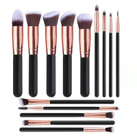 14/16pcs Rose Golden Black Makeup Brushes Premium Synthetic Foundation Powder Concealers Eye Shadows Makeup Brush Set Tools