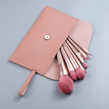 7/12pcs Wood Handle Pink Makeup Brushes Set Foundation Eyebrow Comb Eyelash Spoolies Sponge Eyeshadow Brush Tool With Bag