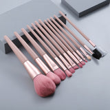 7/12pcs Wood Handle Pink Makeup Brushes Set Foundation Eyebrow Comb Eyelash Spoolies Sponge Eyeshadow Brush Tool With Bag