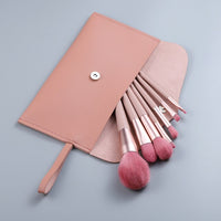 7/12pcs Wood Handle Pink Makeup Brushes Set Foundation Eyebrow Comb Eyelash Spoolies Sponge Eyeshadow Brush Tool With Bag