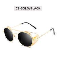 Retro Steampunk Sunglasses Men Women Round Metal Frame Punk Metal Shields Lens Sun Glasses Gafas De Sol